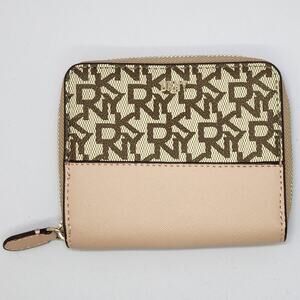 DKNY Velita Monogram Pink Saffiano Leather Zip-Around Small Wallet  Faux Leather